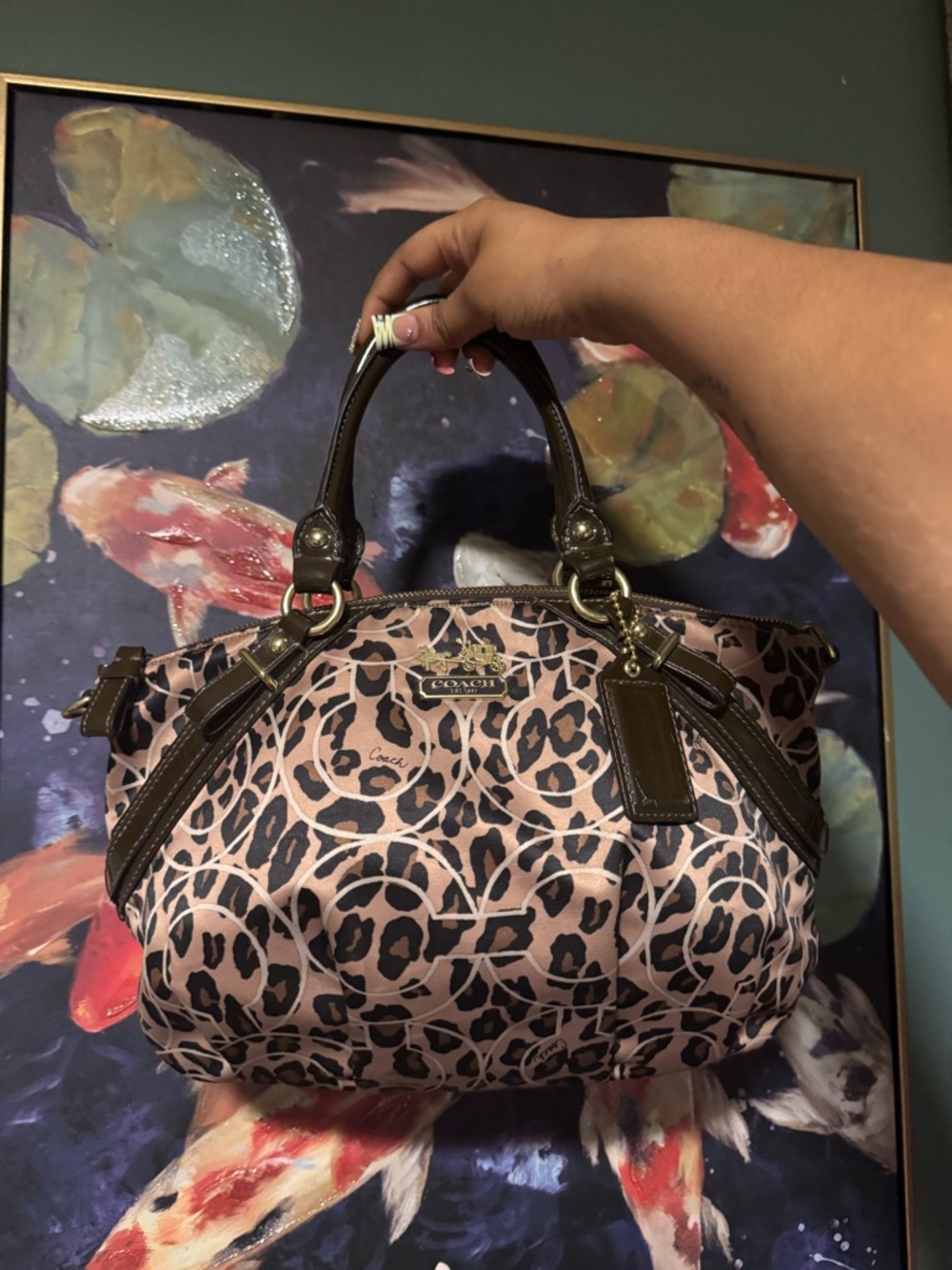 Coach Pink and Brown Leopard-Print Satchel
